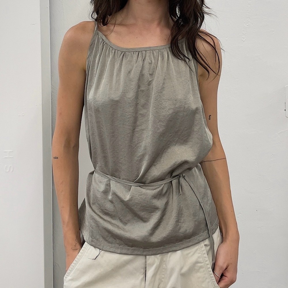 *ISO* vintage silk satin light gray cami top with collar bow tie back - Picture 2 of 3